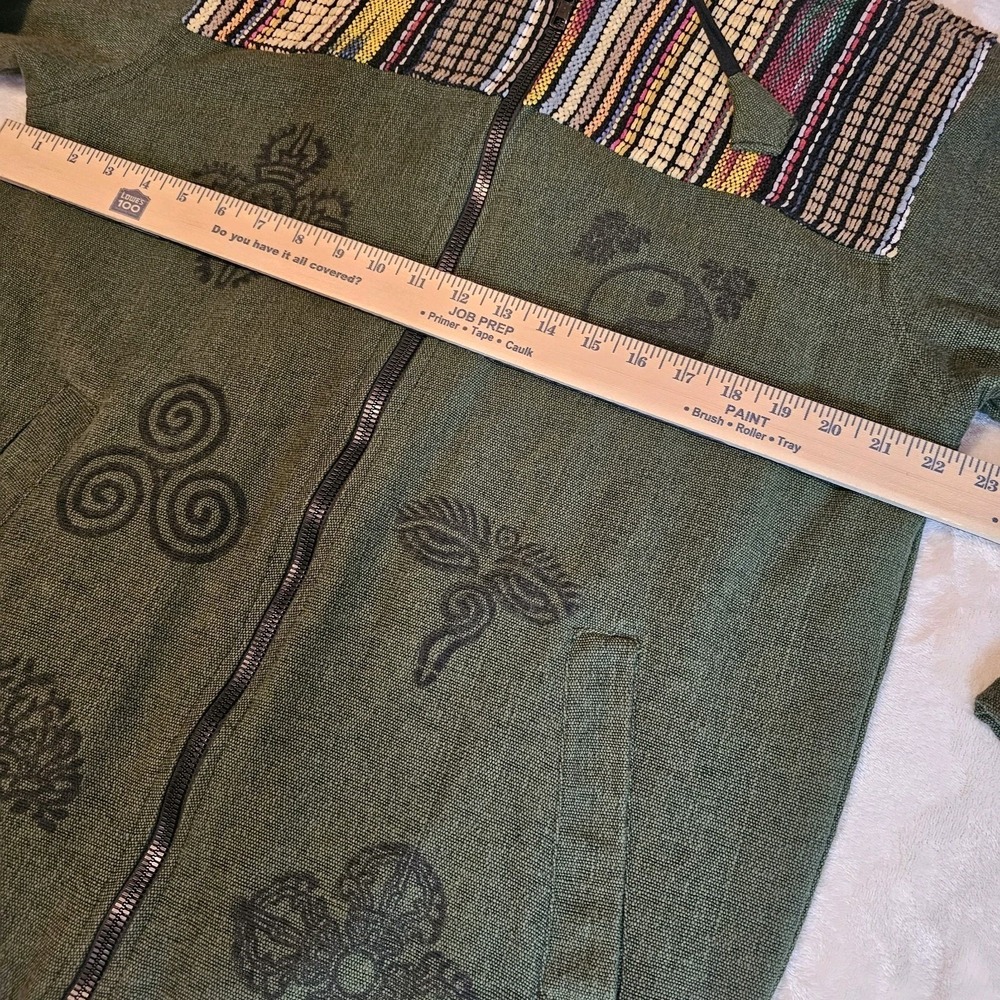 Nepal Handmade Olive Green Bohemian-Style Hoodie Unisex Size Small/Medium - Picture 6 of 10